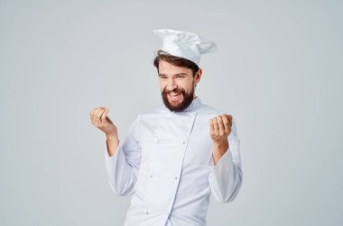 Sakallı adam şef aşçılık sektörü hafif arka planı