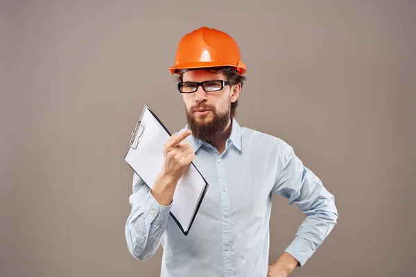 Bearded man work in the construction industry protective uniform — Stock Photo, Image