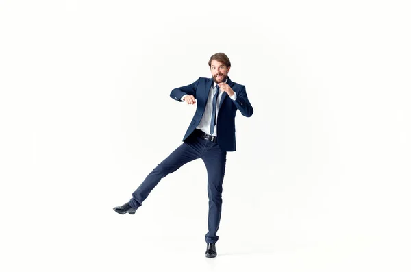 A man in a jacket and tie movement Jump office Studio — Stock Photo, Image