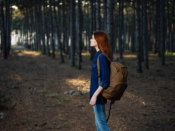 Bastante pelirroja mujer bosque naturaleza aventura —  Fotos de Stock