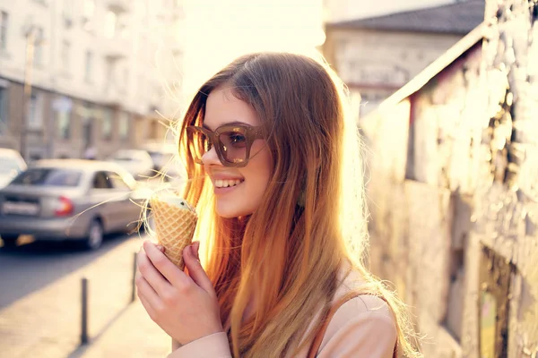 beautiful woman outdoor walk eat ice cream walk travel Lifestyle