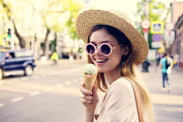 attractive woman outdoor walk eat ice cream walk travel Lifestyle