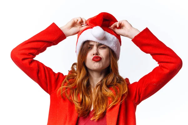 Kobieta noszenie Santa strój dekoracji emocji domu makijaż — Zdjęcie stockowe