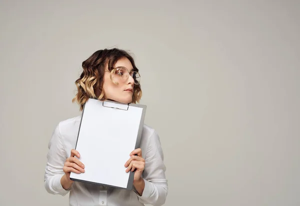 Geschäftsfrau Papiermappe Kaffee Space Office — Stockfoto