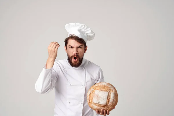 Barbuto uomo chef cucina panificio isolato sfondo — Foto Stock