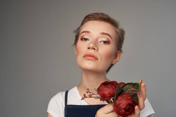 beautiful woman short haired makeup glamor isolated background