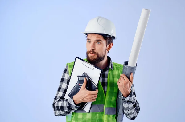 Trabajador masculino construcción trabajo diseño profesión estudio industria — Foto de Stock