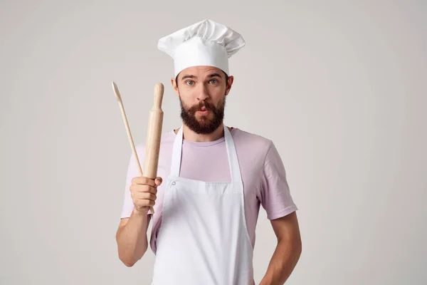 Mannelijke chef schorten Gastronomisch restaurant koken Professioneel — Stockfoto