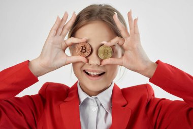 Finansör Bitcoin kripto para birimi izole edilmiş arka planda