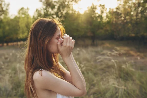 Sad Woman In A Sailor's Striped Vest Praying. Profile View. Retouched  Image. Vignette Is Added. Stock Photo, Picture and Royalty Free Image.  Image 59278248.