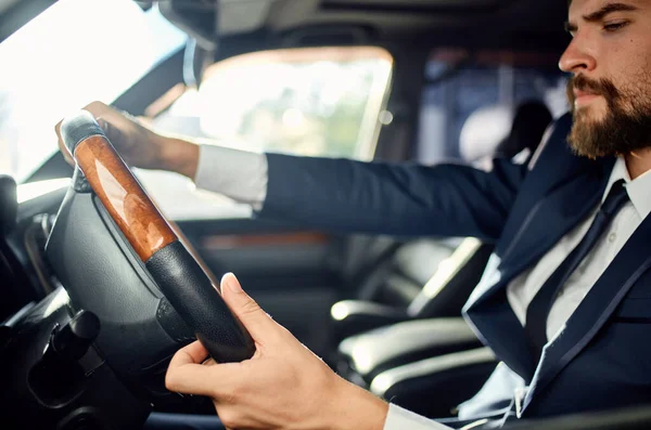 Emotional man official passenger driver road self confidence — Stock Photo, Image