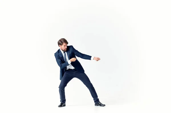 Man Suit Pulling Something Isolated Background High Quality Photo — Stock Photo, Image