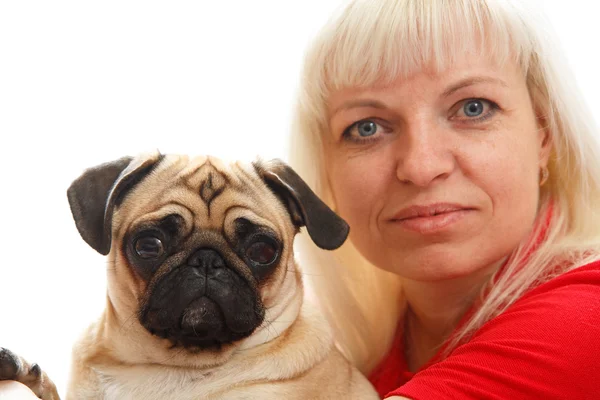 Woman with a pug — Stock Photo, Image