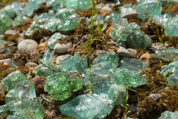 Vidrio crudo verde en el suelo — Foto de Stock