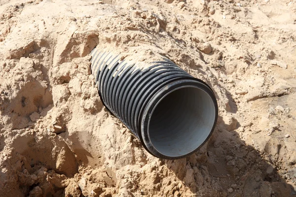 stock image Road construction sewer pipe