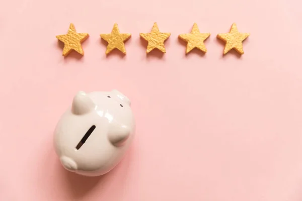 Simply Minimal Design Piggy Bank Gold Stars Isolated Pink Background — Stock Photo, Image