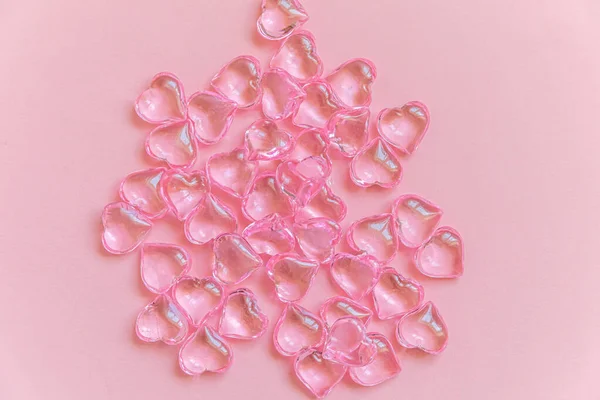 Valentinstag Konzept Viele Rosa Herzen Isoliert Auf Rosa Pastellgrund Postkartenbanner — Stockfoto