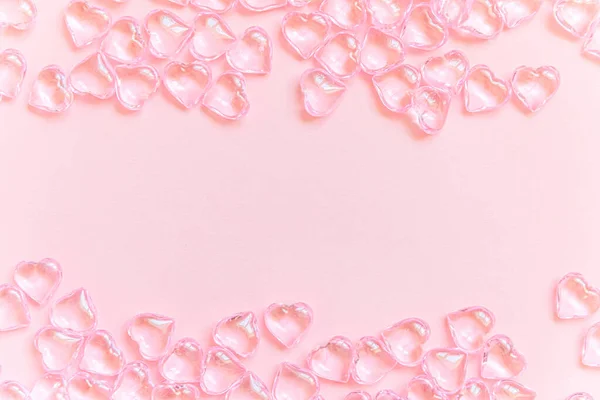 Valentinstag Konzept Viele Rosa Herzen Isoliert Auf Rosa Pastellgrund Postkartenbanner — Stockfoto