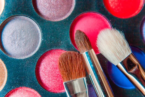 Werkzeuge Für Make Und Kosmetik Verschiedene Schattierungen Von Lidschatten Palette — Stockfoto