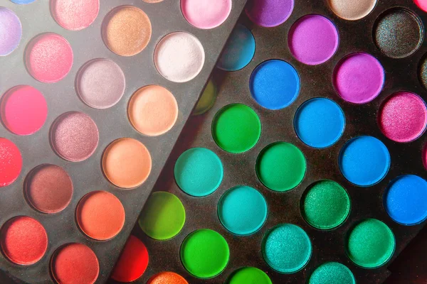 Ferramentas Para Maquiagem Cosméticos Diferentes Tons Paleta Sombra Compõem Pincel — Fotografia de Stock