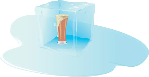 Cerveza fría bebida alcohólica cerveza helada dentro del cubo de hielo — Vector de stock