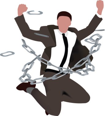 man rejoices freeing himself from the chains clipart