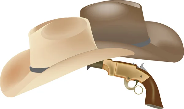 Cappelli Tipo Cawboy Tradizionali Con Arma Fuoco — Vettoriale Stock