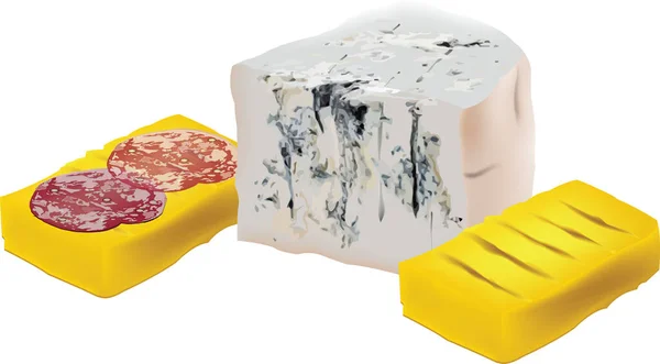 Gorgonzola Cheese Salami Slice Polenta — Stock Vector