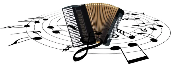Fisarmonica Strumento Musicale Con Note Musicali — Vettoriale Stock