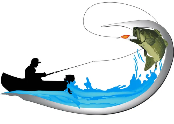 Adesivo Pesca Sportiva Spinning Black Bass — Vettoriale Stock