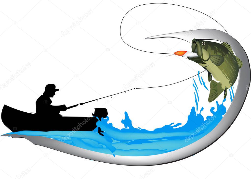 black bass spinning sport fishing sticker