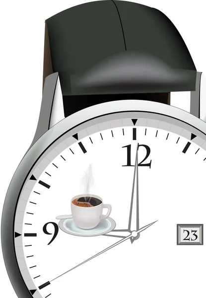 Reloj Pulsera Con Taza Café — Archivo Imágenes Vectoriales