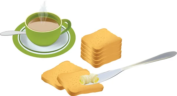 早餐加牛油和咖啡牛奶 — 图库矢量图片