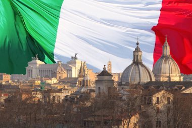 Roma savaş anıtı İtalyan bayrağı arkaplan panoraması