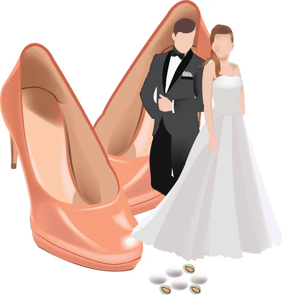 Getrouwd stel met roze schoenen getrouwd paar met roze schoenen — Stockvector