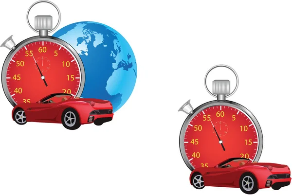 Σπορ αυτοκίνητο stopwatch σπορ χρονόμετρο με κόκκινο σπορ αυτοκίνητο — Διανυσματικό Αρχείο
