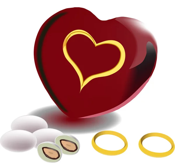 Coração Com Coração Confete Casamento Com Confete Casamento — Vetor de Stock