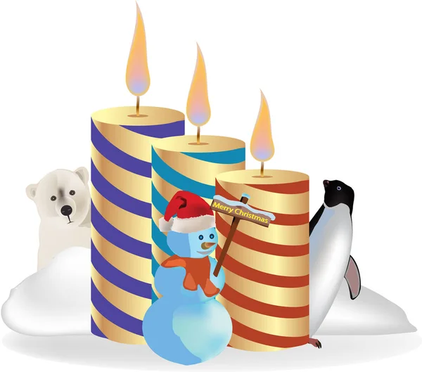 Svíčky Sněhulákem Tučňákem — Stockový vektor