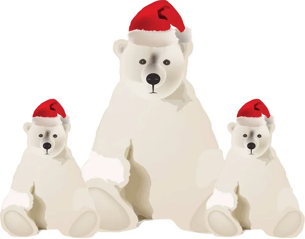 Сім Білих Ведмедів Капелюхом Санта — стоковий вектор