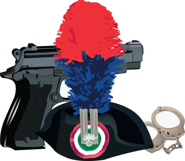 Kleidung Einheitliche Waffe Und Handschellen Cabinieri Waffe — Stockvektor
