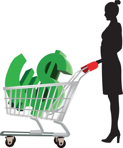 Maniquí femenino con compras — Vector de stock