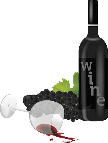 Wine with a bunch of black grape — Stock Vector