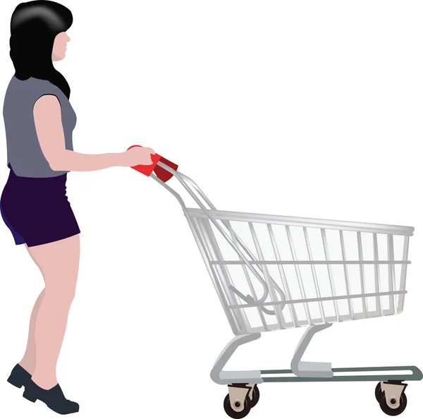 Woman with shopping cart — Stock Vector