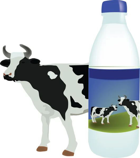 Bovine milk with plastic container — Stok Vektör