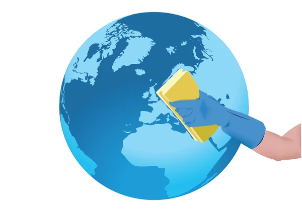 Human hand cleans the earth — Stock Vector