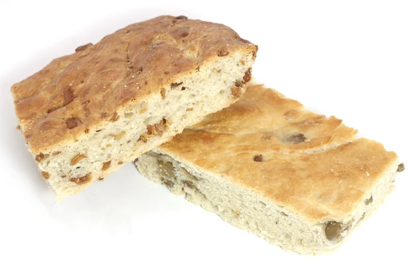 Focaccia salada con aceitunas y cic — Foto de Stock