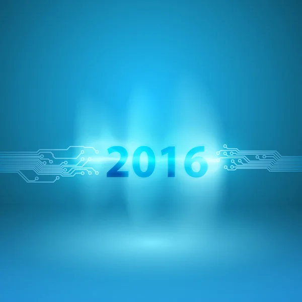 Fondo azul abstracto con 2016 en arco actual — Vector de stock