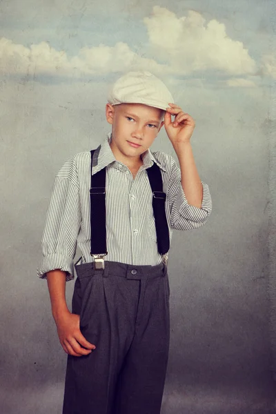Old fashioned boy looking to the camera — Stock Photo, Image