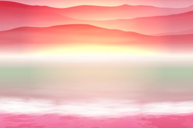 Deniz ve dağ ile arka plan. Günbatımı Zamanı. 