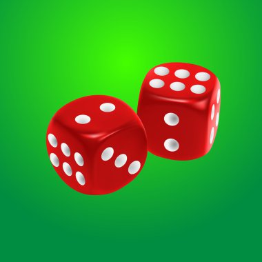 yeşil zemin üzerine kırmızı zar